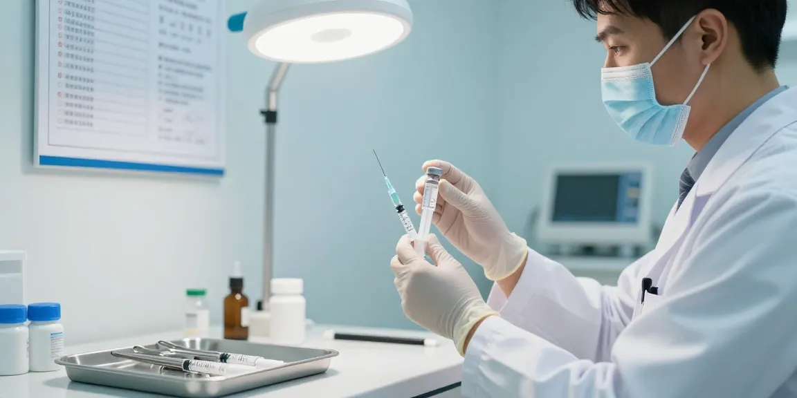 Medical professional preparing a medicine syringe for a safe injection, showcasing sterile environment and precision.
